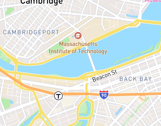 Map of three running routes around Boston's Back Bay from a shared meeting point